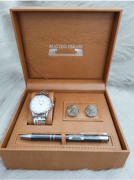 Set bărbătesc Cadou Matteo Ferari, Ceas, Butoni si pix metalic MF046B110G