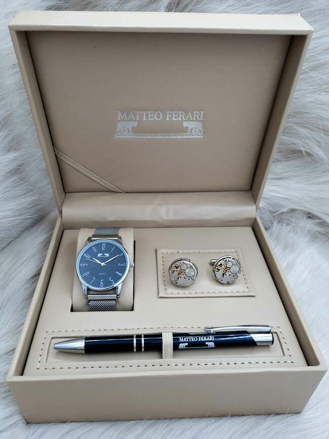 Set bărbătesc Cadou Matteo Ferari, Ceas, Butoni si pix metalic MF062B110G
