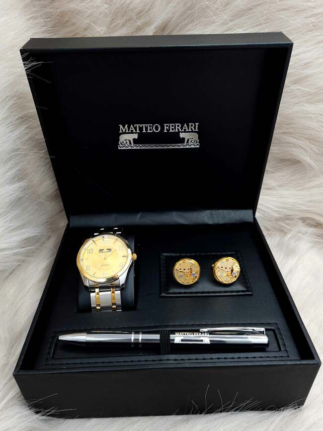 Set bărbătesc Cadou Matteo Ferari, Ceas, Butoni si pix metalic MF064B110G