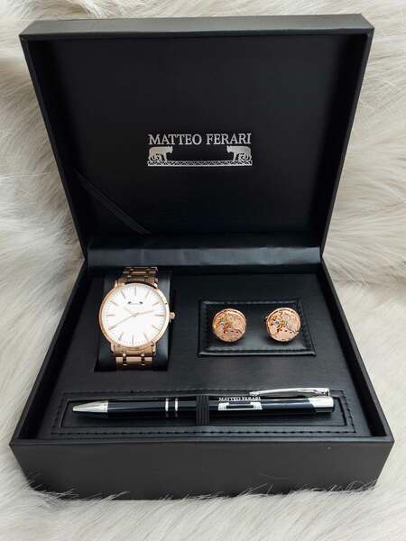 Set bărbătesc Cadou Matteo Ferari, Ceas, Butoni si pix metalic MF049B110G