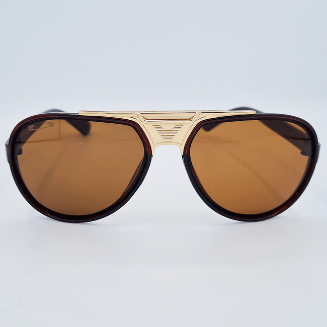 Ochelari de soare unisex maro cu inserții aurii, UV400