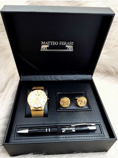 Set bărbătesc Cadou Matteo Ferari, Ceas, Butoni si pix metalic MF052B110G