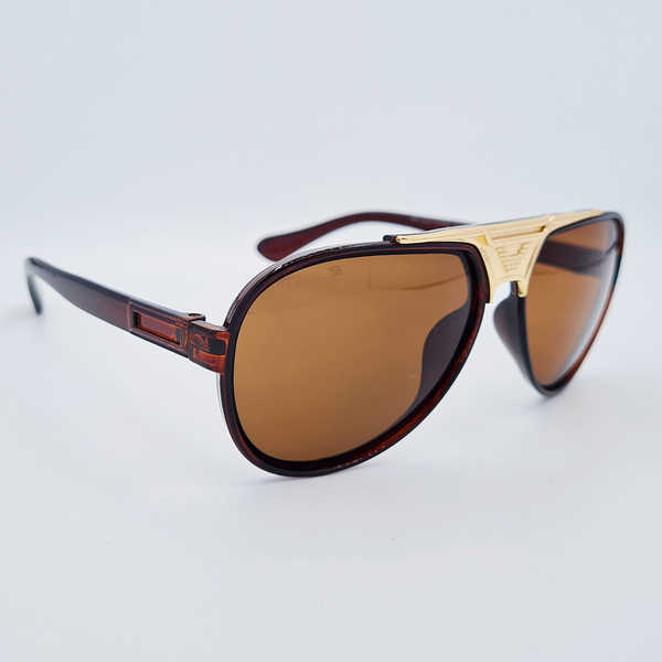Ochelari de soare unisex maro cu inserții aurii, UV400
