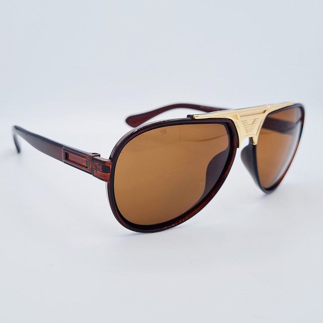 Ochelari de soare unisex maro cu inserții aurii, UV400