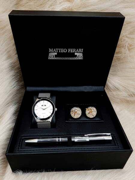 Set bărbătesc Cadou Matteo Ferari, Ceas, Butoni si pix metalic MF053B110G