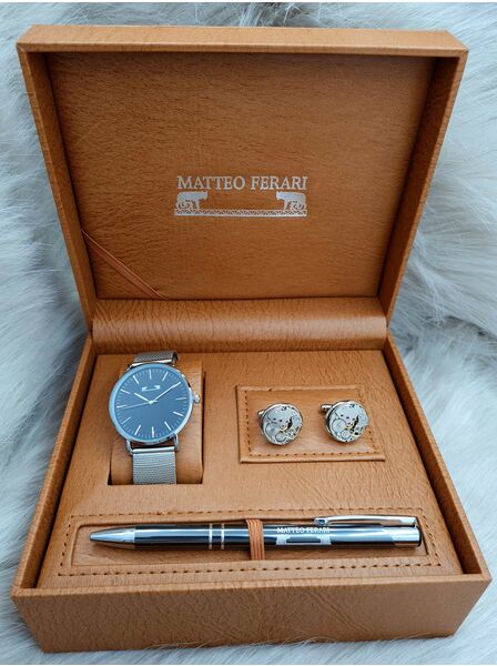 Set bărbătesc Cadou Matteo Ferari, Ceas, Butoni si pix metalic MF057B110G
