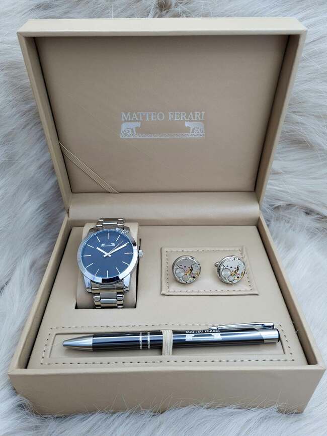 Set bărbătesc Cadou Matteo Ferari, Ceas, Butoni si pix metalic MF059B110G