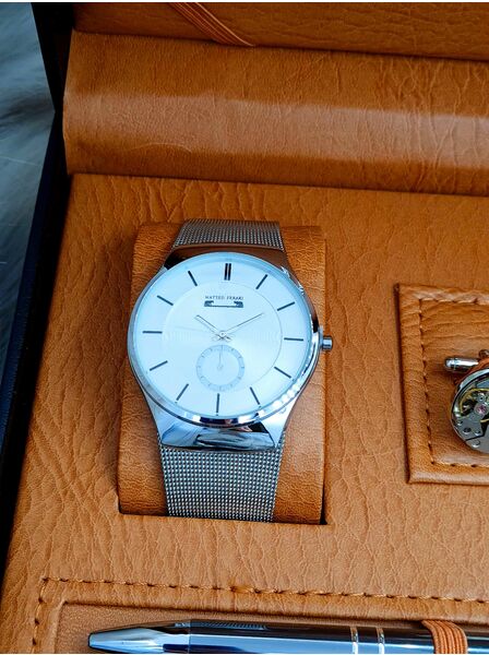 Set bărbătesc Cadou Matteo Ferari, Ceas, Butoni si pix metalic MF004B110G