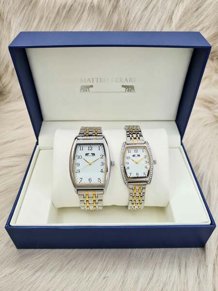 Set cadou ceas clasic pentru el și ea Matteo Ferari argintiu/auriu MF018
