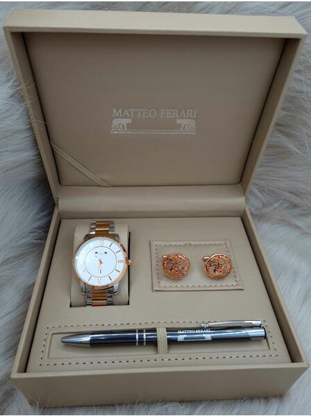 Set bărbătesc Cadou Matteo Ferari, Ceas, Butoni si pix metalic MF006B110G