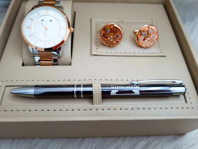 Set bărbătesc Cadou Matteo Ferari, Ceas, Butoni si pix metalic MF006B110G