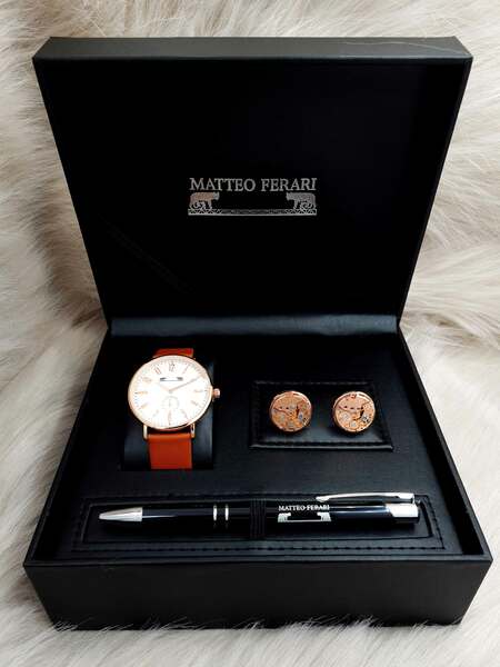 Set bărbătesc Cadou Matteo Ferari, Ceas, Butoni si pix metalic MF071B110G