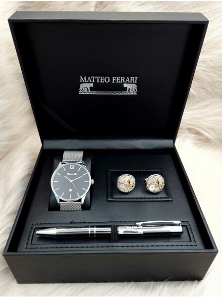 Set bărbătesc Cadou Matteo Ferari, Ceas, Butoni si pix metalic MF067B110G