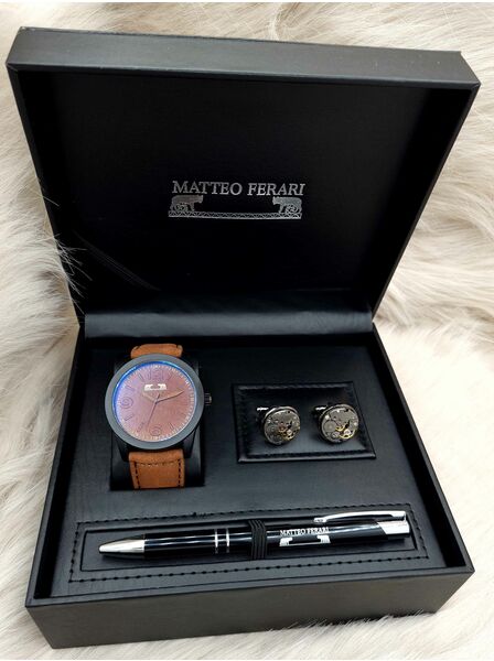 Set bărbătesc Cadou Matteo Ferari, Ceas, Butoni si pix metalic MF069B110G