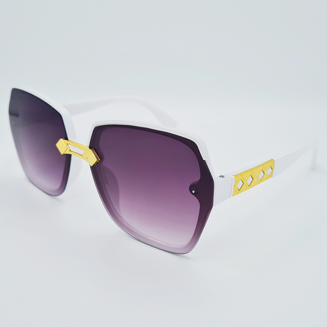 Ochelari de soare albi Matteo Ferari MFJH-131W cu lentilă mov gradientă și accente aurii