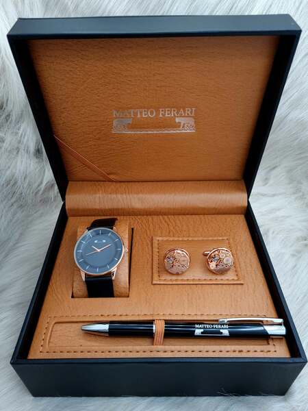 Set bărbătesc Cadou Matteo Ferari, Ceas, Butoni si pix metalic MF072B110G