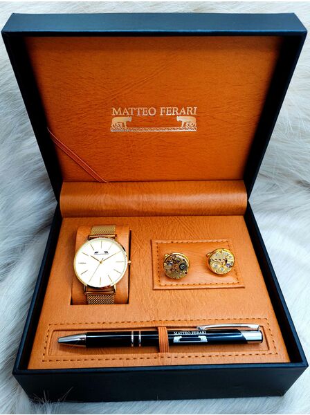 Set bărbătesc Cadou Matteo Ferari, Ceas, Butoni si pix metalic MF001B110G
