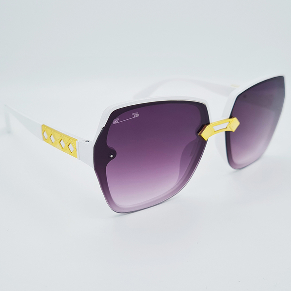 Ochelari de soare albi Matteo Ferari MFJH-131W cu lentilă mov gradientă și accente aurii