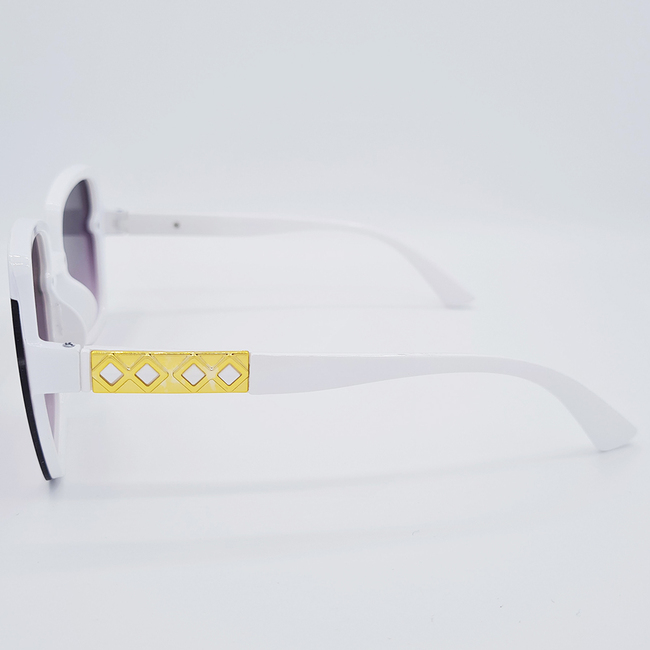 Ochelari de soare albi Matteo Ferari MFJH-131W cu lentilă mov gradientă și accente aurii