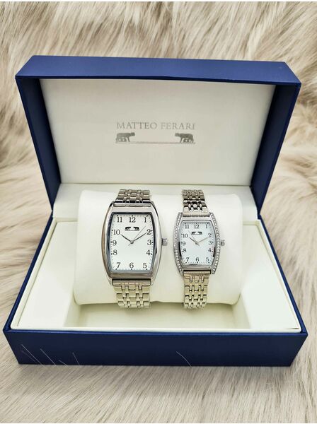 Set cadou ceas clasic pentru el și ea Matteo Ferari argintiu MF016