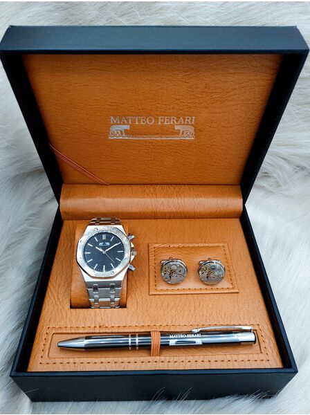 Set bărbătesc Cadou Matteo Ferari, Ceas, Butoni si pix metalic MF007B110G