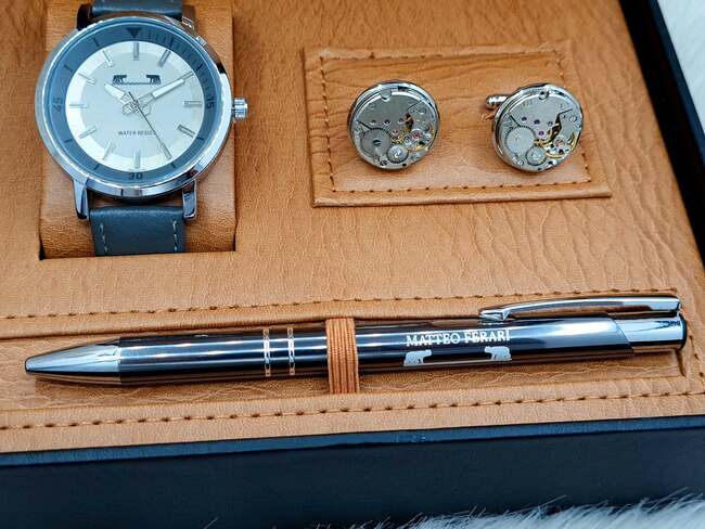 Set bărbătesc Cadou Matteo Ferari, Ceas, Butoni si pix metalic MF021B110G