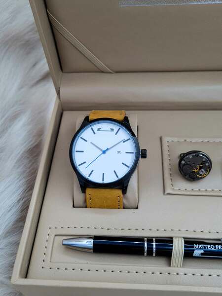 Set bărbătesc Cadou Matteo Ferari, Ceas, Butoni si pix metalic MF022B110G