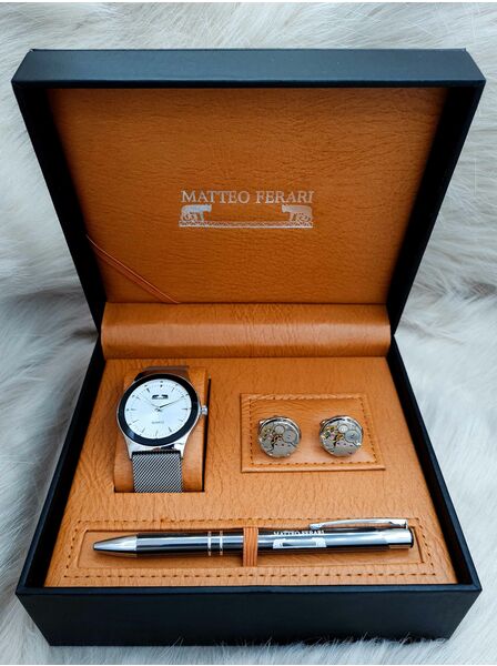 Set bărbătesc Cadou Matteo Ferari, Ceas, Butoni si pix metalic MF011B110G