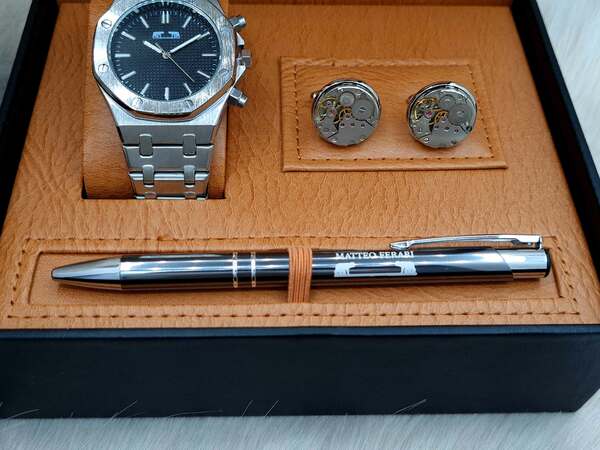 Set bărbătesc Cadou Matteo Ferari, Ceas, Butoni si pix metalic MF007B110G