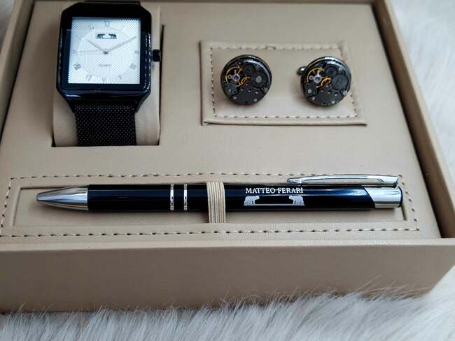 Set bărbătesc Cadou Matteo Ferari, Ceas, Butoni si pix metalic MF008B110G