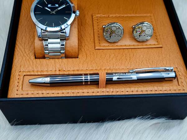 Set bărbătesc Cadou Matteo Ferari, Ceas, Butoni si pix metalic MF013B110G