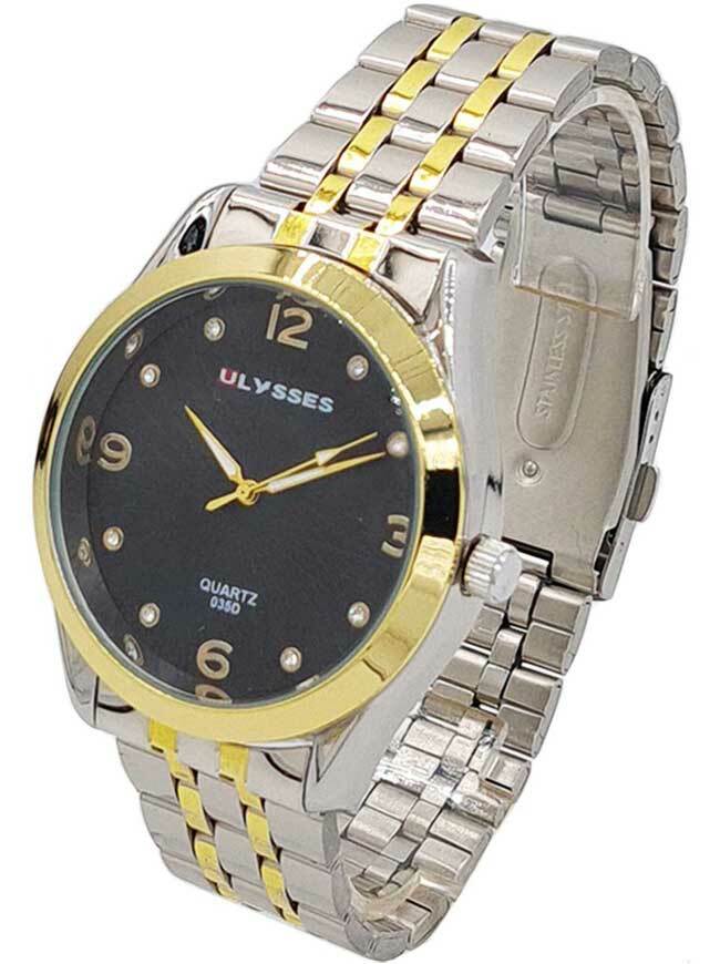 Ceas bărbătesc casual Ulysses WM001BKSG bicolor cu ecranul negru lateral stânga
