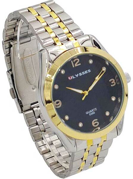 Ceas bărbătesc casual Ulysses WM001BKSG bicolor cu ecranul negru lateral dreapta