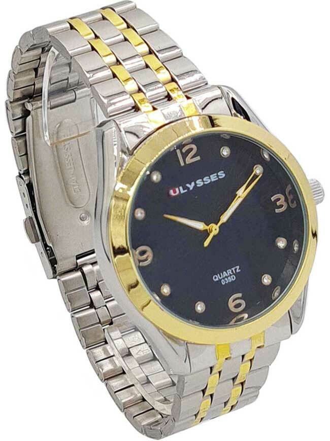 Ceas bărbătesc casual Ulysses WM001BKSG bicolor cu ecranul negru lateral dreapta