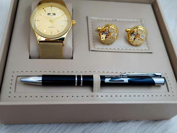 Set bărbătesc Cadou Matteo Ferari, Ceas, Butoni si pix metalic MF015B110G