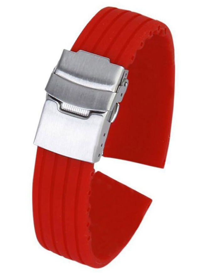 Curea de ceas din silicon cu deployant, Roșu, 18mm CC10SIL