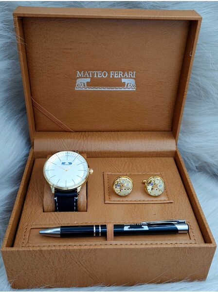 Set bărbătesc Cadou Matteo Ferari, Ceas, Butoni si pix metalic MF028B110G