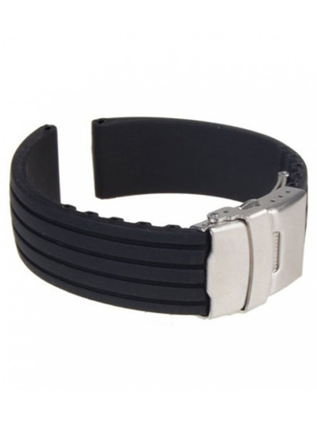 Curea de ceas din silicon cu deployant, Negru, 24mm CC10SIL