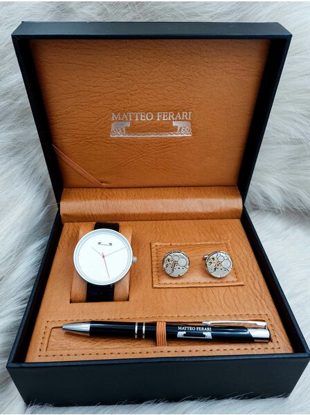Set bărbătesc Cadou Matteo Ferari, Ceas, Butoni si pix metalic MF037B110G