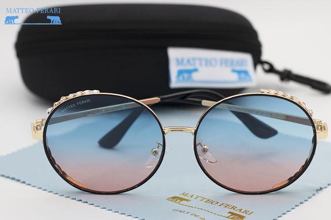 Ochelari de soare Matteo Feari Aurii cu lentile Albastre Gradient MFJH-079PK