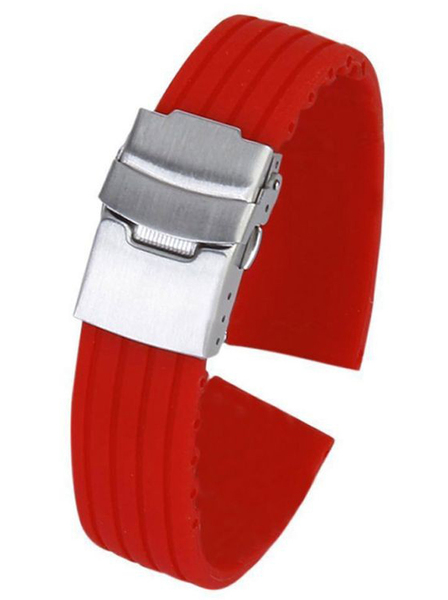 Curea de ceas din silicon cu deployant, Roșu, 24mm CC10SIL