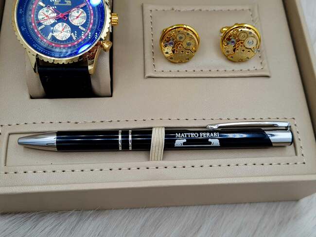 Set bărbătesc Cadou Matteo Ferari, Ceas, Butoni si pix metalic MF031B110G