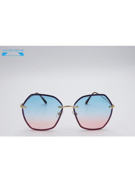 Ochelari de soare Matteo Ferari cu lentilă albastră gradientă și ramă aurie texturată, MFJH-095PK