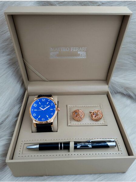 Set bărbătesc Cadou Matteo Ferari, Ceas, Butoni si pix metalic MF036B110G